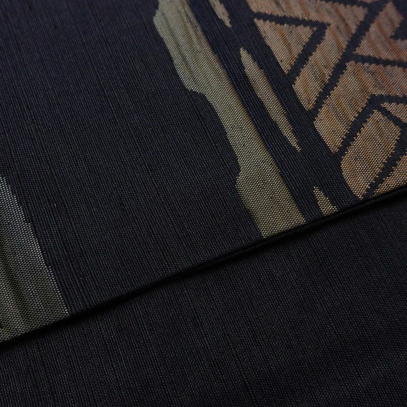 名古屋帯 六通柄 良品 ふくれ織 正絹 幾何学柄・抽象柄 通し仕立て なごや帯 リサイクル帯 帯 モダン 青・紺_画像12