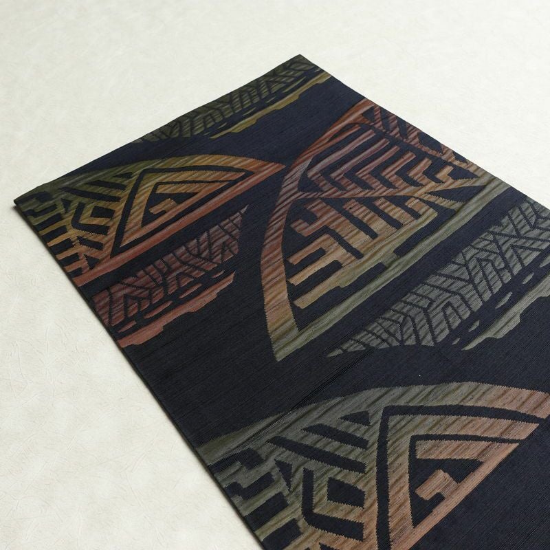 名古屋帯 六通柄 良品 ふくれ織 正絹 幾何学柄・抽象柄 通し仕立て なごや帯 リサイクル帯 帯 モダン 青・紺_画像17