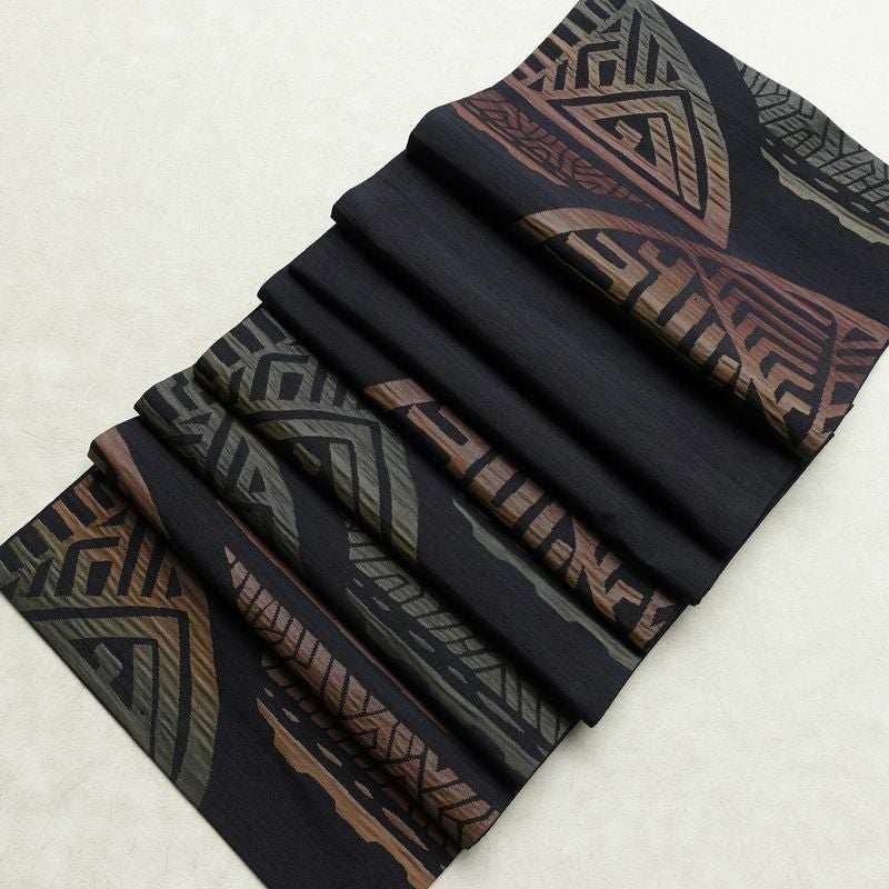 名古屋帯 六通柄 良品 ふくれ織 正絹 幾何学柄・抽象柄 通し仕立て なごや帯 リサイクル帯 帯 モダン 青・紺_画像18