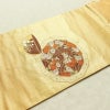 名古屋帯 太鼓柄 正絹 古典柄 名古屋仕立て なごや帯 リサイクル帯 帯 引箔 金糸 菊 ベージュ_画像11