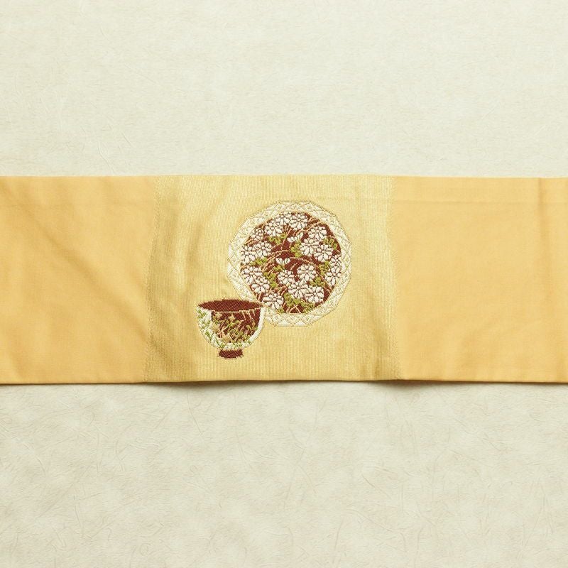 名古屋帯 太鼓柄 正絹 古典柄 名古屋仕立て なごや帯 リサイクル帯 帯 引箔 金糸 菊 ベージュ_画像13