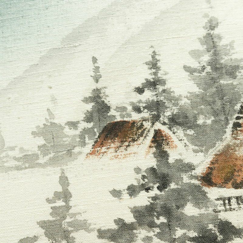 名古屋帯 太鼓柄 正絹 風景柄 名古屋仕立て なごや帯 リサイクル帯 帯 シンプル 緑・うぐいす色_画像6