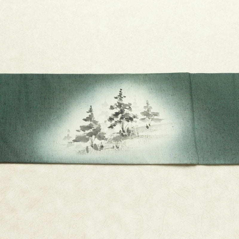 名古屋帯 太鼓柄 正絹 風景柄 名古屋仕立て なごや帯 リサイクル帯 帯 シンプル 緑・うぐいす色_画像14