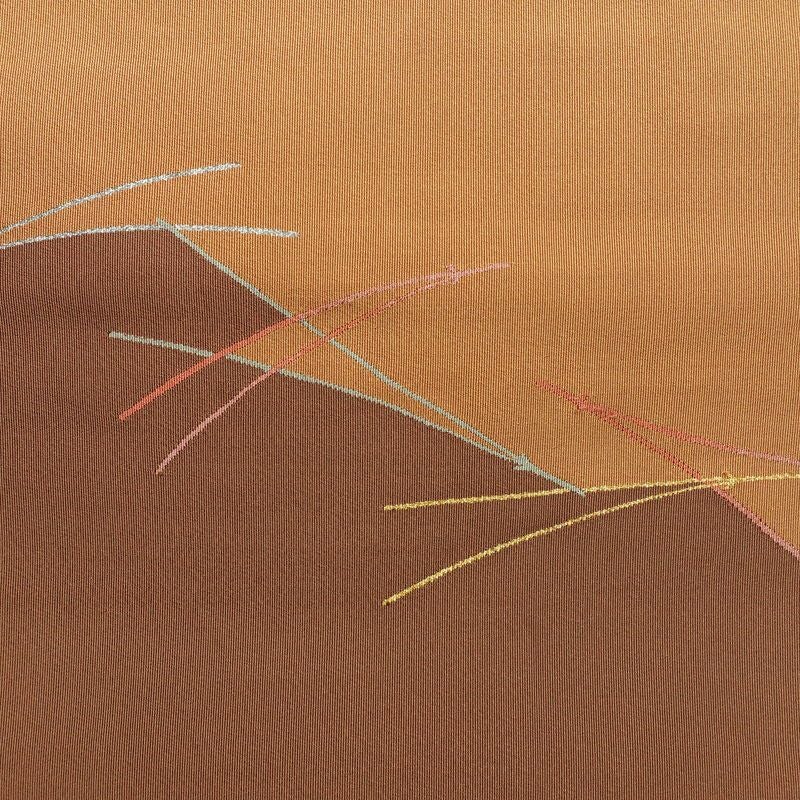 名古屋帯 太鼓柄 正絹 木の葉・植物柄 松葉仕立て なごや帯 リサイクル帯 帯 松葉 シンプル 茶_画像2