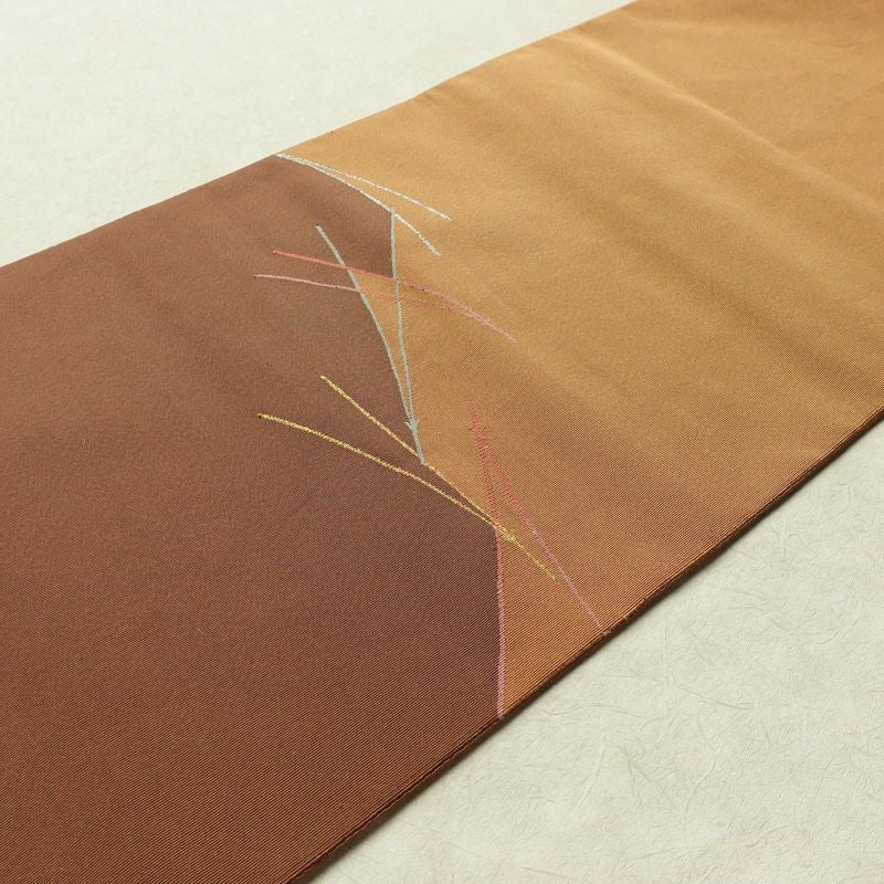 名古屋帯 太鼓柄 正絹 木の葉・植物柄 松葉仕立て なごや帯 リサイクル帯 帯 松葉 シンプル 茶_画像11
