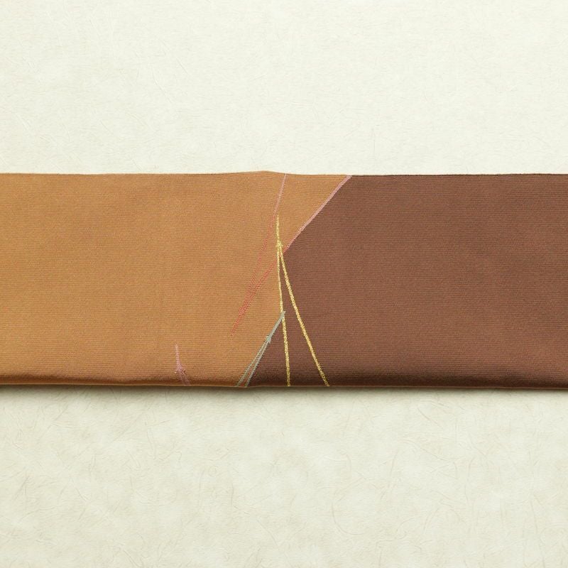 名古屋帯 太鼓柄 正絹 木の葉・植物柄 松葉仕立て なごや帯 リサイクル帯 帯 松葉 シンプル 茶_画像13