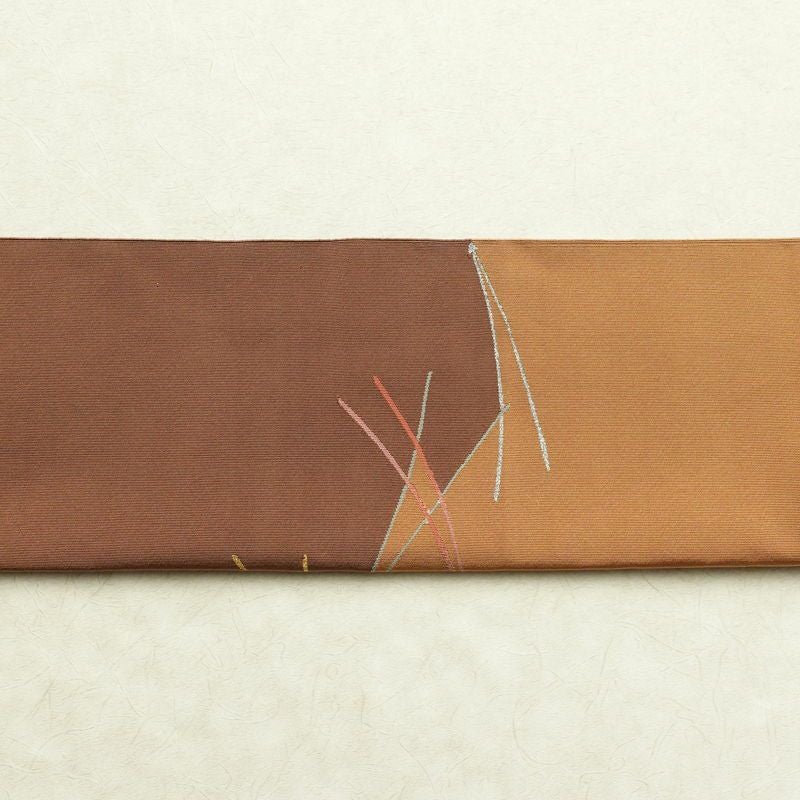 名古屋帯 太鼓柄 正絹 木の葉・植物柄 松葉仕立て なごや帯 リサイクル帯 帯 松葉 シンプル 茶_画像14