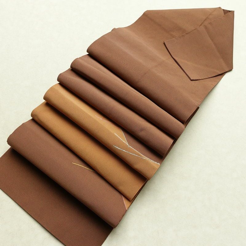 名古屋帯 太鼓柄 正絹 木の葉・植物柄 松葉仕立て なごや帯 リサイクル帯 帯 松葉 シンプル 茶_画像17