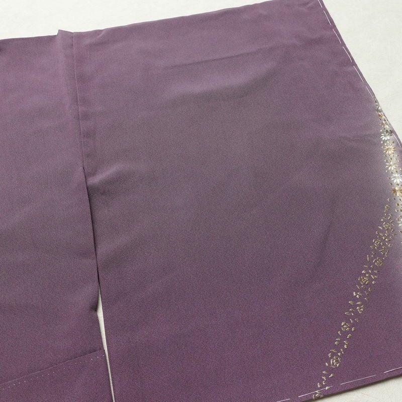 訪問着 良品 しつけ糸付き 縮緬 正絹 花柄 袷仕立て 身丈163.5cm 裄丈67.5cm リサイクル着物 着物 刺繍 卒業式 七五三 パーティー お宮参り フォーマル 洒落 紫・藤色_画像15