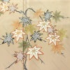 付け下げ 美品 しつけ糸付き 縮緬 正絹 木の葉・植物柄 袷仕立て 身丈157.5cm 裄丈67cm リサイクル着物 着物 刺繍 共八掛 金彩 七五三 フォーマル 紅葉 ベージュ_画像6