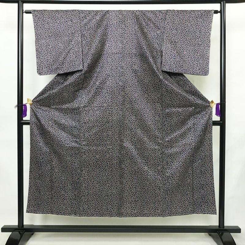 小紋 良品 しつけ糸付き ポリエステル その他の柄 袷仕立て 身丈151cm 裄丈63cm リサイクル着物 着物 青・紺_画像1