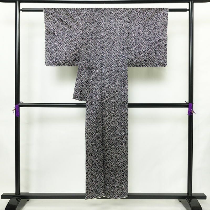 小紋 良品 しつけ糸付き ポリエステル その他の柄 袷仕立て 身丈151cm 裄丈63cm リサイクル着物 着物 青・紺_画像2