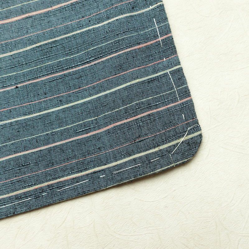 紬 しつけ糸付き 正絹 縞柄・線柄 袷仕立て 身丈162.5cm 裄丈64cm リサイクル着物 着物 青・紺_画像15