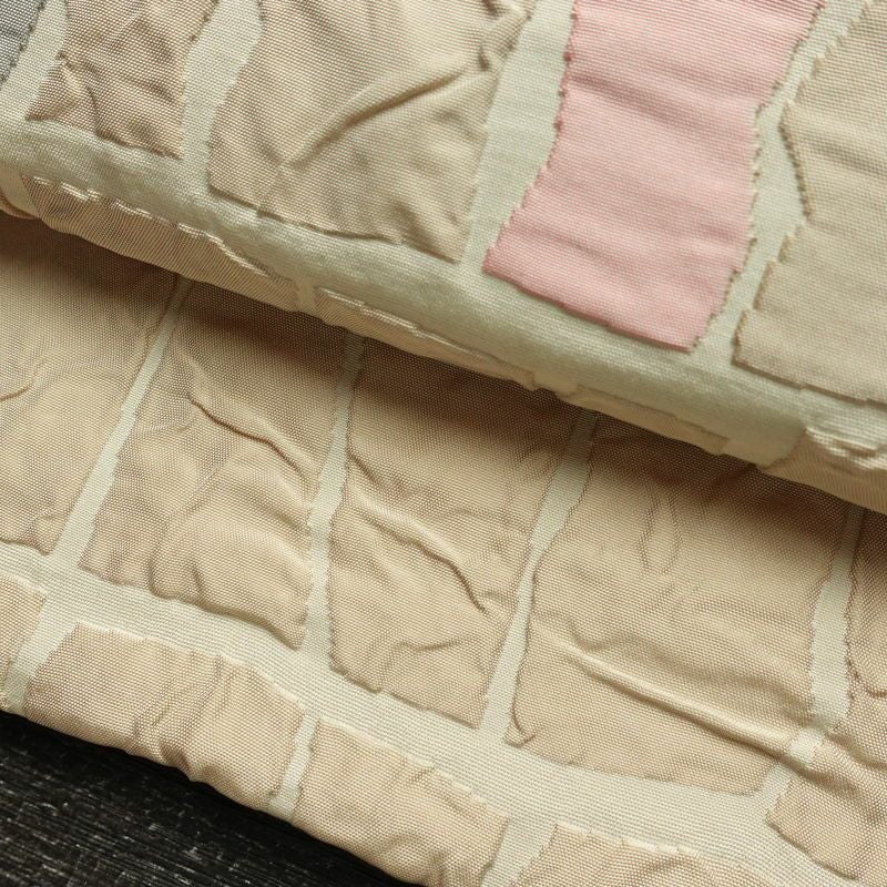 名古屋帯 太鼓柄 正絹 幾何学柄・抽象柄 通し仕立て なごや帯 リサイクル帯 帯 モダン ベージュ_画像7