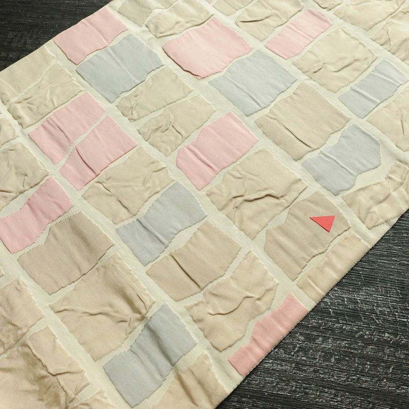 名古屋帯 太鼓柄 正絹 幾何学柄・抽象柄 通し仕立て なごや帯 リサイクル帯 帯 モダン ベージュ_画像18