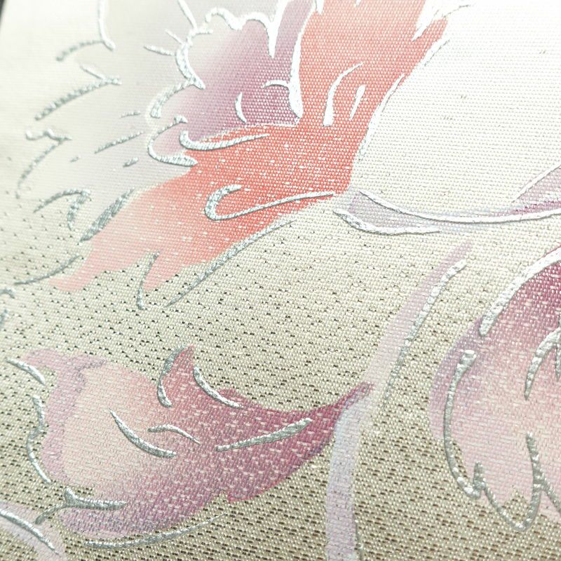 名古屋帯 太鼓柄 正絹 花柄 名古屋仕立て なごや帯 リサイクル帯 帯 刺繍 銀彩 金・銀_画像6