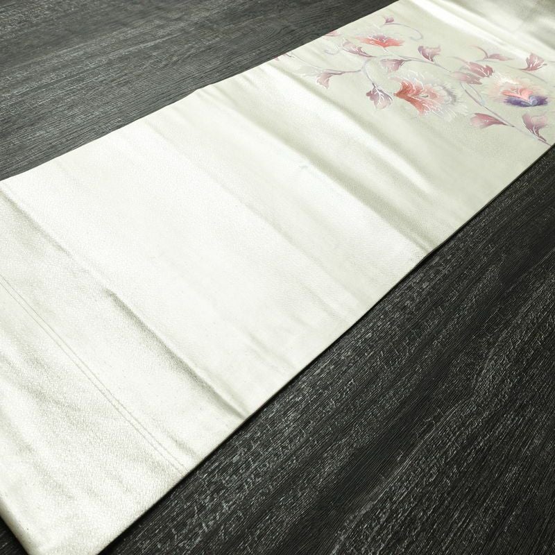 名古屋帯 太鼓柄 正絹 花柄 名古屋仕立て なごや帯 リサイクル帯 帯 刺繍 銀彩 金・銀_画像9