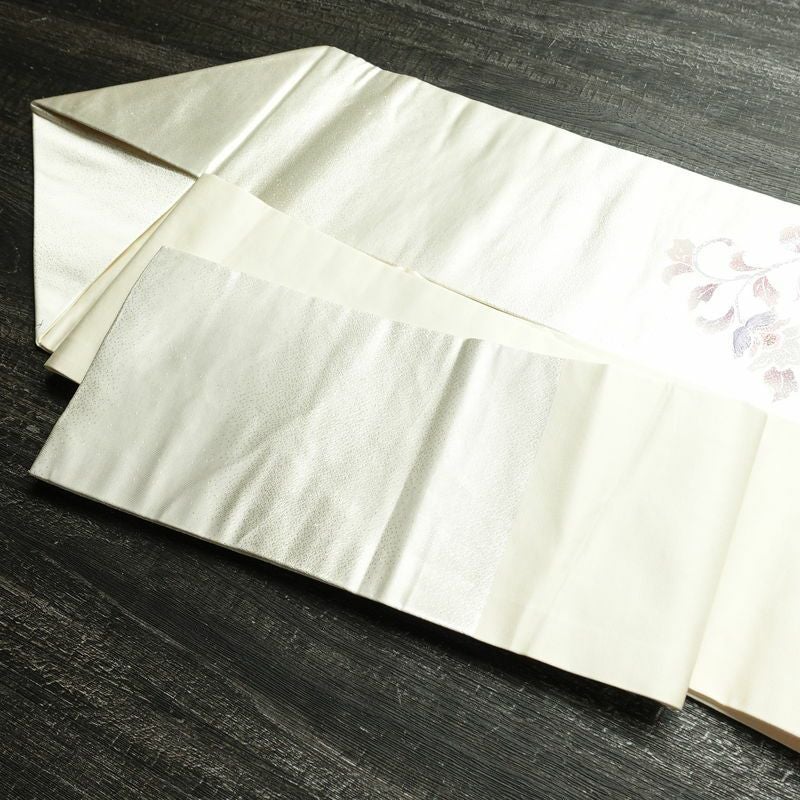 名古屋帯 太鼓柄 正絹 花柄 名古屋仕立て なごや帯 リサイクル帯 帯 刺繍 銀彩 金・銀_画像21
