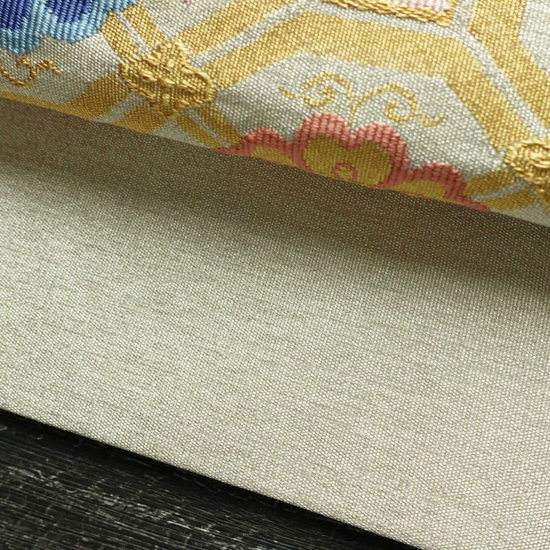 名古屋帯 太鼓柄 良品 つづれ織 正絹 幾何学柄・抽象柄 松葉仕立て なごや帯 リサイクル帯 帯 金・銀_画像8