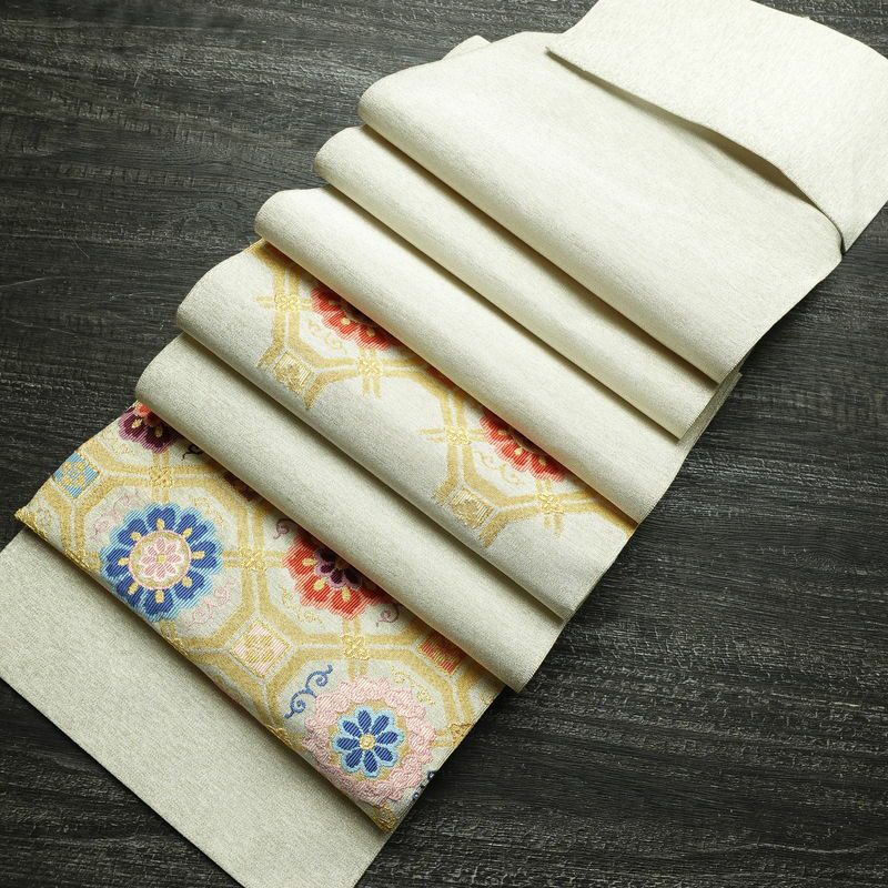 名古屋帯 太鼓柄 良品 つづれ織 正絹 幾何学柄・抽象柄 松葉仕立て なごや帯 リサイクル帯 帯 金・銀_画像18