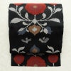 名古屋帯 六通柄 良品 正絹 花柄 松葉仕立て なごや帯 リサイクル帯 帯 黒_画像1