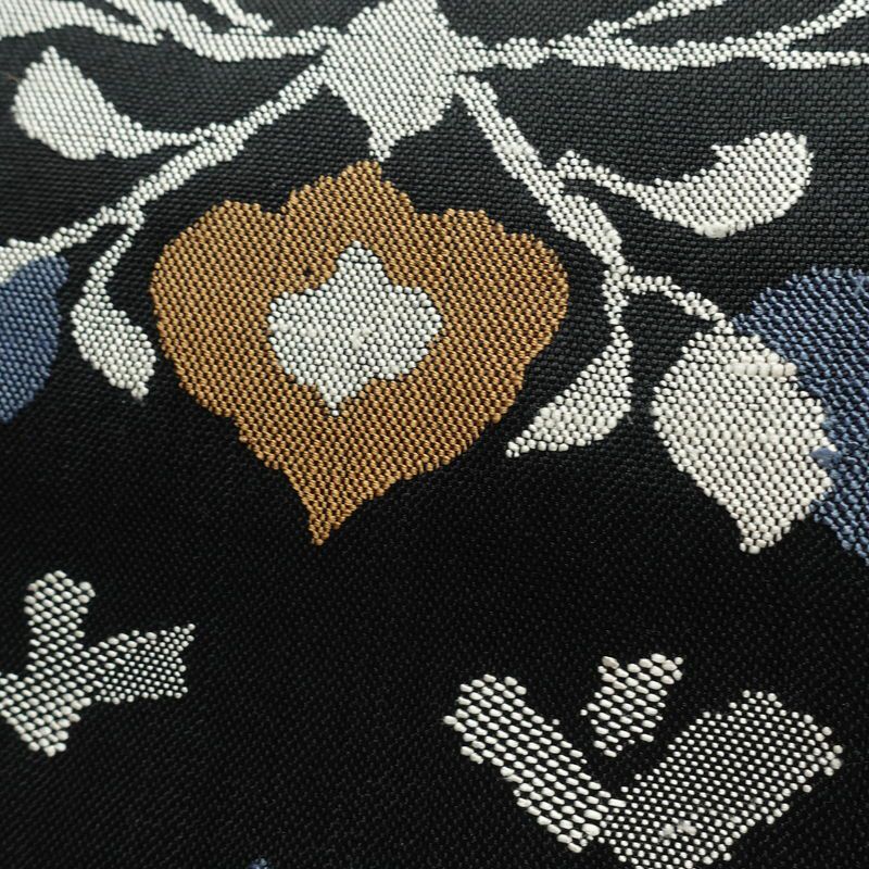 名古屋帯 六通柄 良品 正絹 花柄 松葉仕立て なごや帯 リサイクル帯 帯 黒_画像3