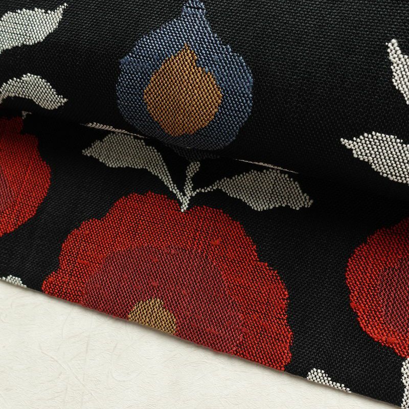 名古屋帯 六通柄 良品 正絹 花柄 松葉仕立て なごや帯 リサイクル帯 帯 黒_画像8