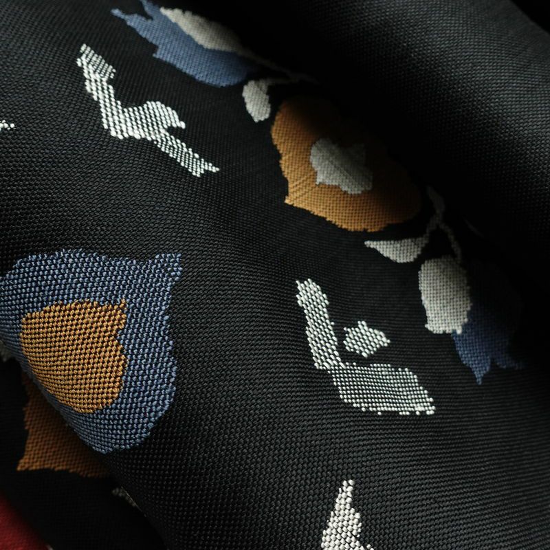 名古屋帯 六通柄 良品 正絹 花柄 松葉仕立て なごや帯 リサイクル帯 帯 黒_画像18