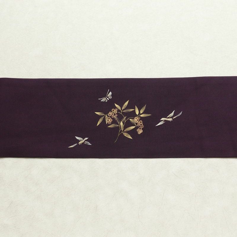 名古屋帯 太鼓柄 正絹 木の葉・植物柄 名古屋仕立て なごや帯 リサイクル帯 帯 金彩 紫・藤色_画像14