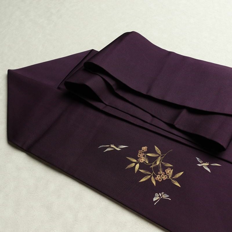 名古屋帯 太鼓柄 正絹 木の葉・植物柄 名古屋仕立て なごや帯 リサイクル帯 帯 金彩 紫・藤色_画像21