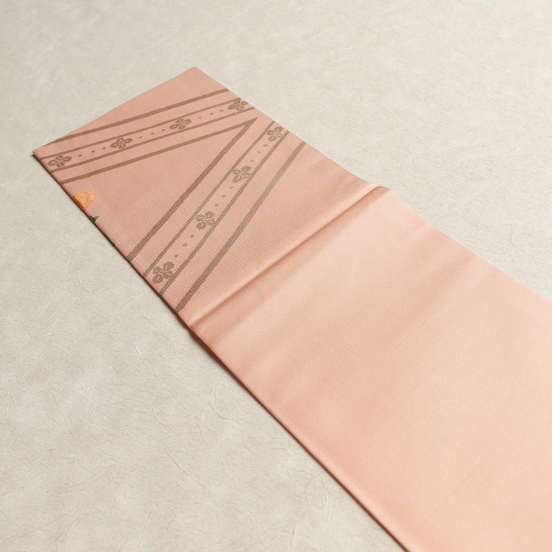 名古屋帯 六通柄 良品 正絹 花柄 名古屋仕立て なごや帯 リサイクル帯 帯 箔 ピンク_画像16