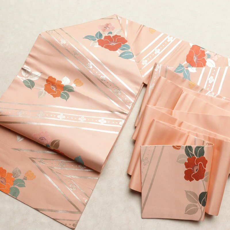 名古屋帯 六通柄 良品 正絹 花柄 名古屋仕立て なごや帯 リサイクル帯 帯 箔 ピンク_画像17