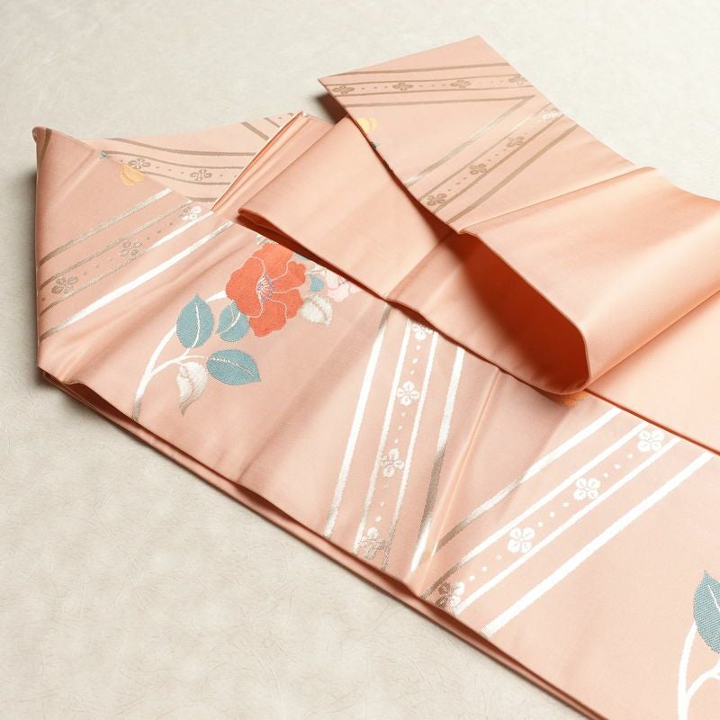 名古屋帯 六通柄 良品 正絹 花柄 名古屋仕立て なごや帯 リサイクル帯 帯 箔 ピンク_画像21