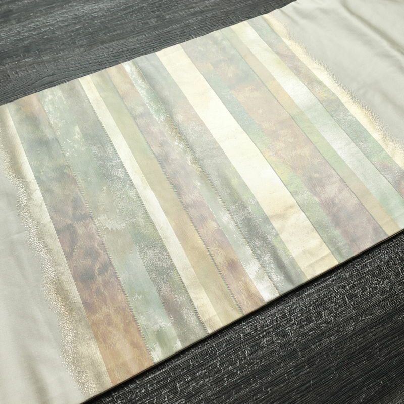 名古屋帯 太鼓柄 正絹 縞柄・線柄 名古屋仕立て なごや帯 リサイクル帯 帯 グレー_画像12