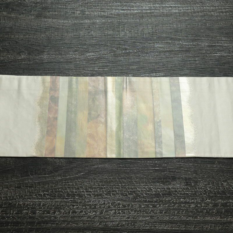 名古屋帯 太鼓柄 正絹 縞柄・線柄 名古屋仕立て なごや帯 リサイクル帯 帯 グレー_画像14