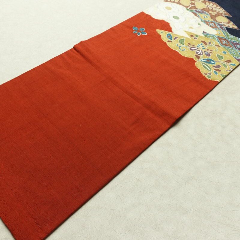 名古屋帯 太鼓柄 良品 絞り 正絹 花柄 名古屋仕立て なごや帯 リサイクル帯 帯 青・紺_画像8