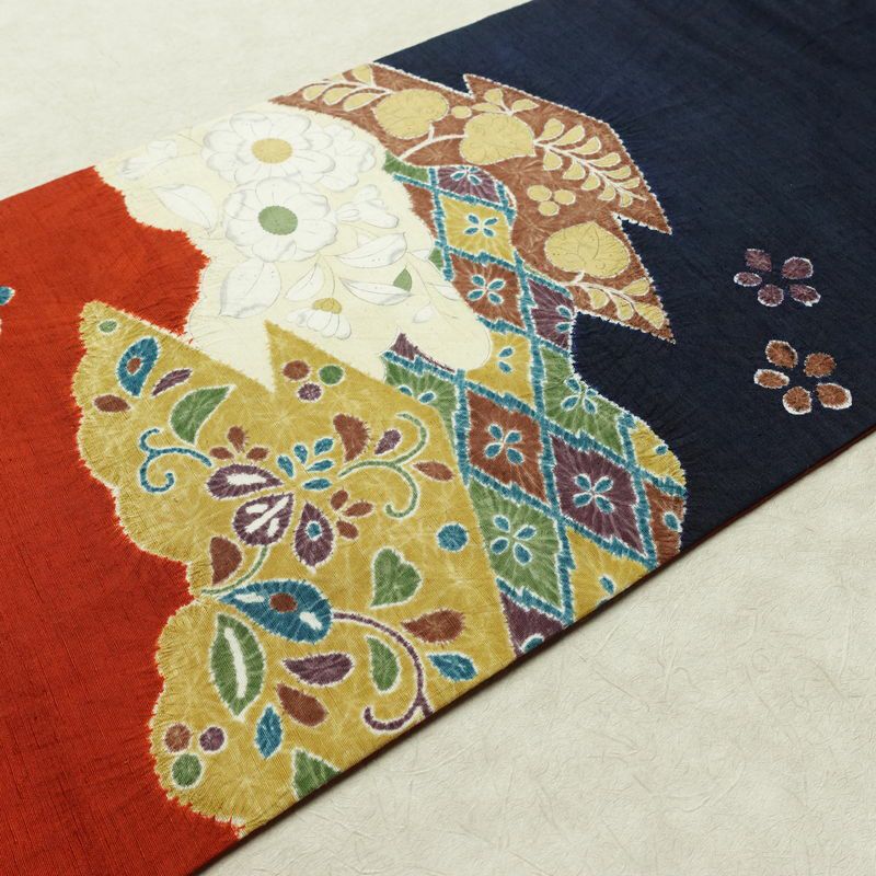 名古屋帯 太鼓柄 良品 絞り 正絹 花柄 名古屋仕立て なごや帯 リサイクル帯 帯 青・紺_画像11