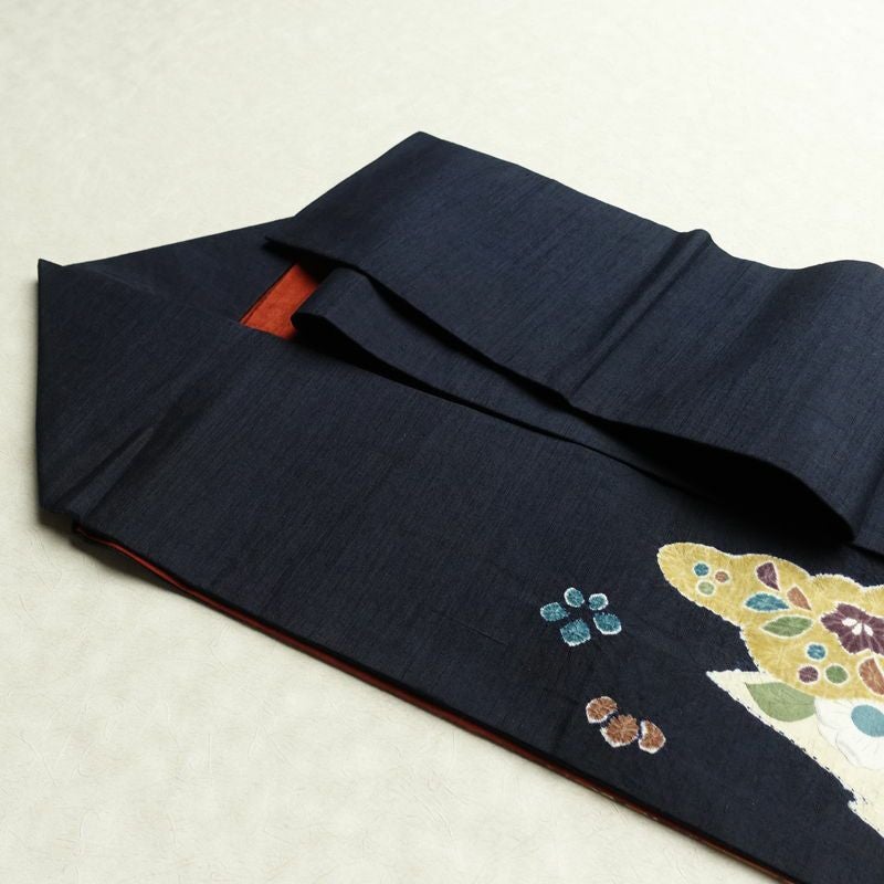 名古屋帯 太鼓柄 良品 絞り 正絹 花柄 名古屋仕立て なごや帯 リサイクル帯 帯 青・紺_画像19