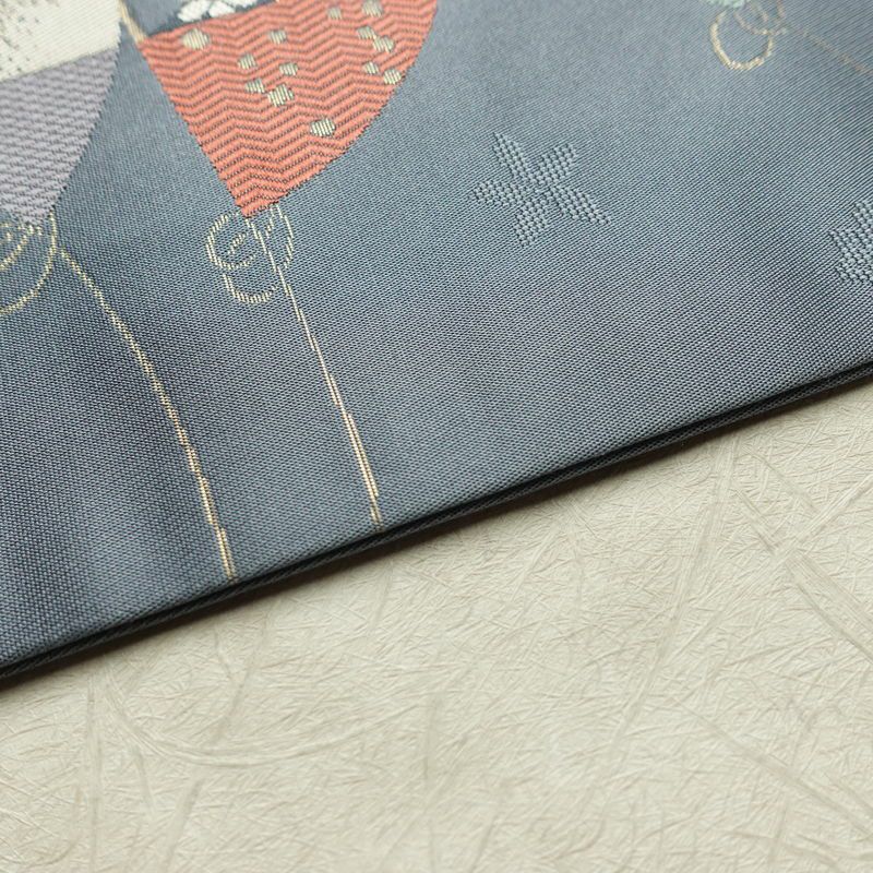 名古屋帯 六通柄 正絹 古典柄 名古屋仕立て なごや帯 リサイクル帯 帯 扇子 青・紺_画像12