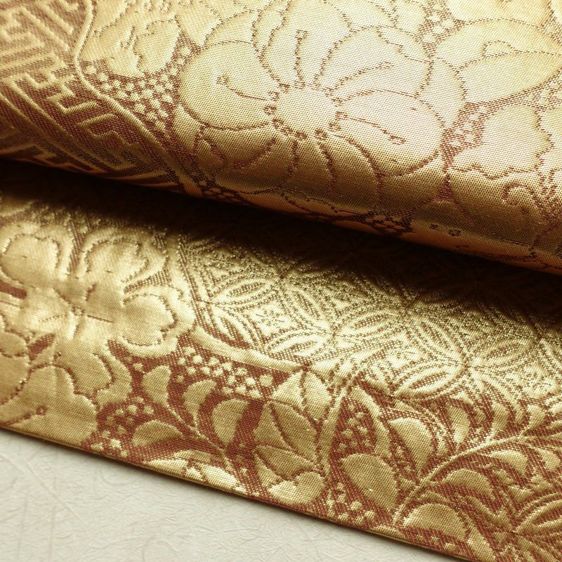 名古屋帯 六通柄 良品 正絹 花柄 名古屋仕立て なごや帯 リサイクル帯 帯 金・銀_画像7