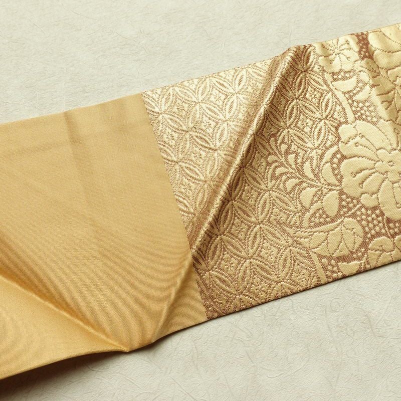 名古屋帯 六通柄 良品 正絹 花柄 名古屋仕立て なごや帯 リサイクル帯 帯 金・銀_画像15
