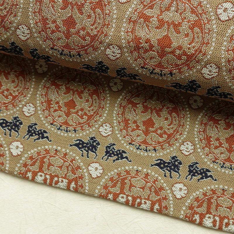 名古屋帯 全通柄 良品 正絹 幾何学柄・抽象柄 名古屋仕立て なごや帯 リサイクル帯 帯 ベージュ_画像7