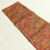 名古屋帯 全通柄 美品 正絹 木の葉・植物柄 名古屋仕立て なごや帯 リサイクル帯 帯 赤・朱_画像15