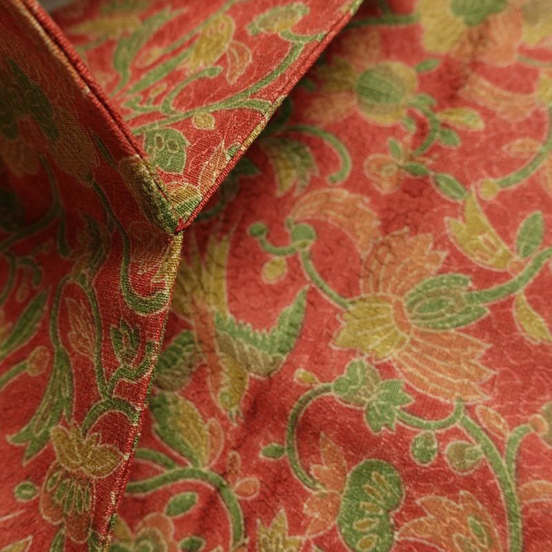 名古屋帯 全通柄 美品 正絹 木の葉・植物柄 名古屋仕立て なごや帯 リサイクル帯 帯 赤・朱_画像19
