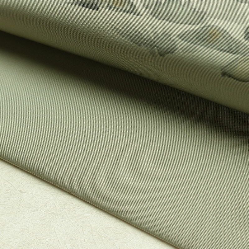 名古屋帯 太鼓柄 正絹 風景柄 名古屋仕立て なごや帯 リサイクル帯 帯 金彩 シンプル 緑・うぐいす色_画像7