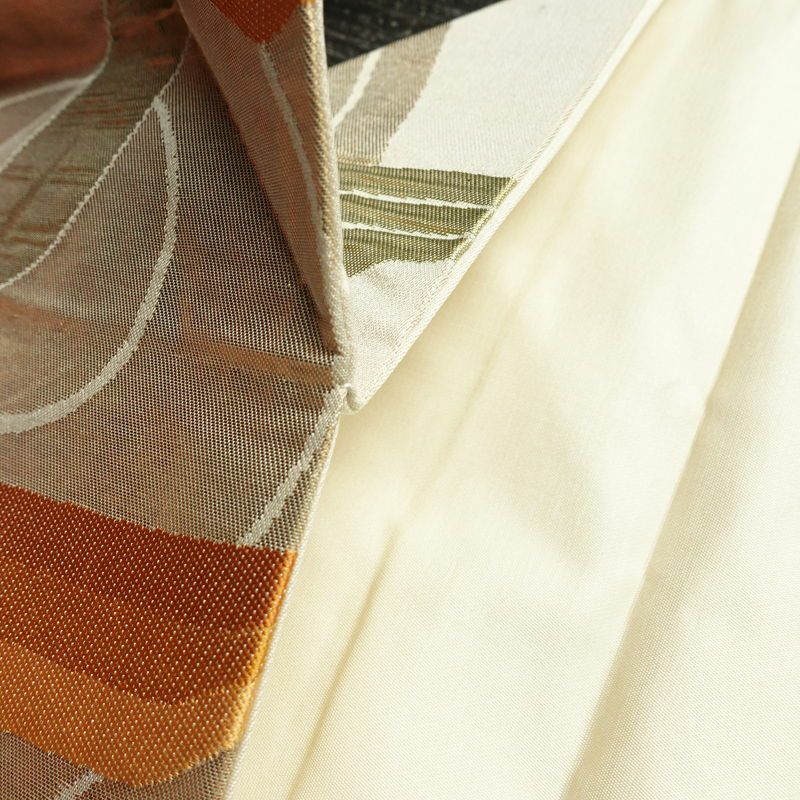 名古屋帯 六通柄 ふくれ織 正絹 幾何学柄・抽象柄 なごや帯 リサイクル帯 帯 引箔 多色使い_画像20