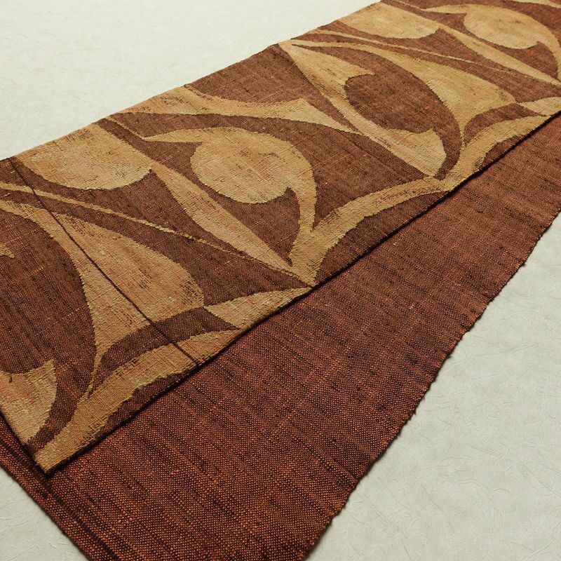 名古屋帯 六通柄 正絹 幾何学柄・抽象柄 通し仕立て なごや帯 リサイクル帯 帯 モダン 茶_画像8