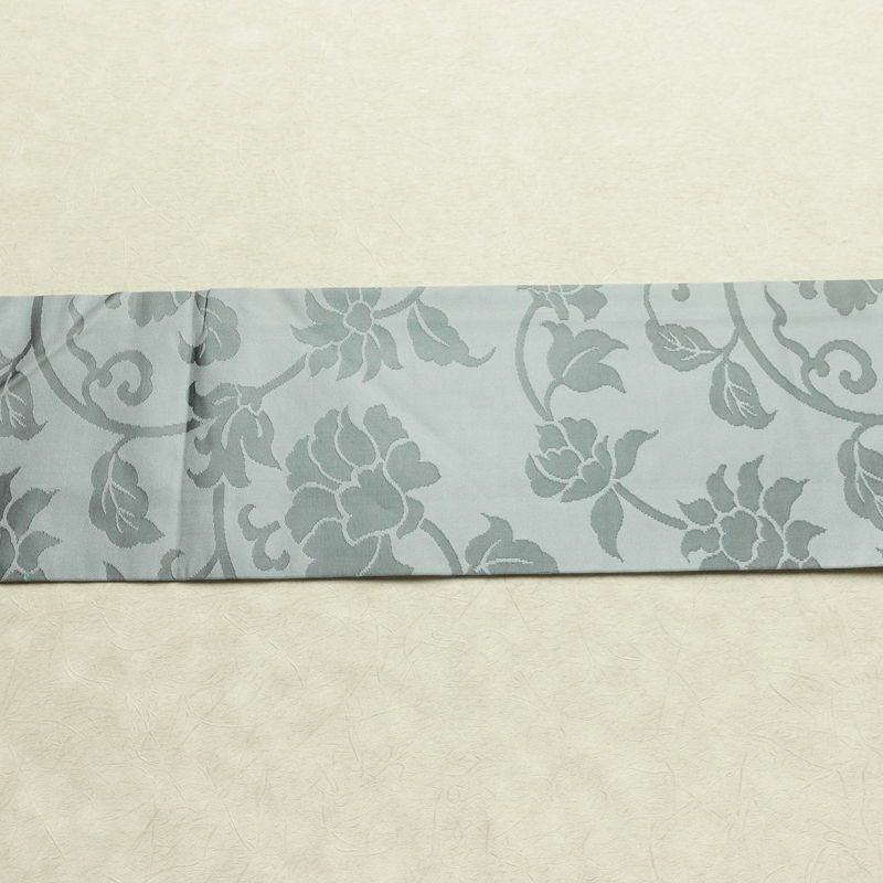 名古屋帯 六通柄 良品 正絹 花柄 名古屋仕立て なごや帯 リサイクル帯 帯 ブルーグレー グレー_画像14