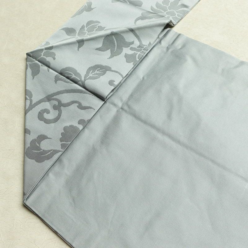 名古屋帯 六通柄 良品 正絹 花柄 名古屋仕立て なごや帯 リサイクル帯 帯 ブルーグレー グレー_画像18