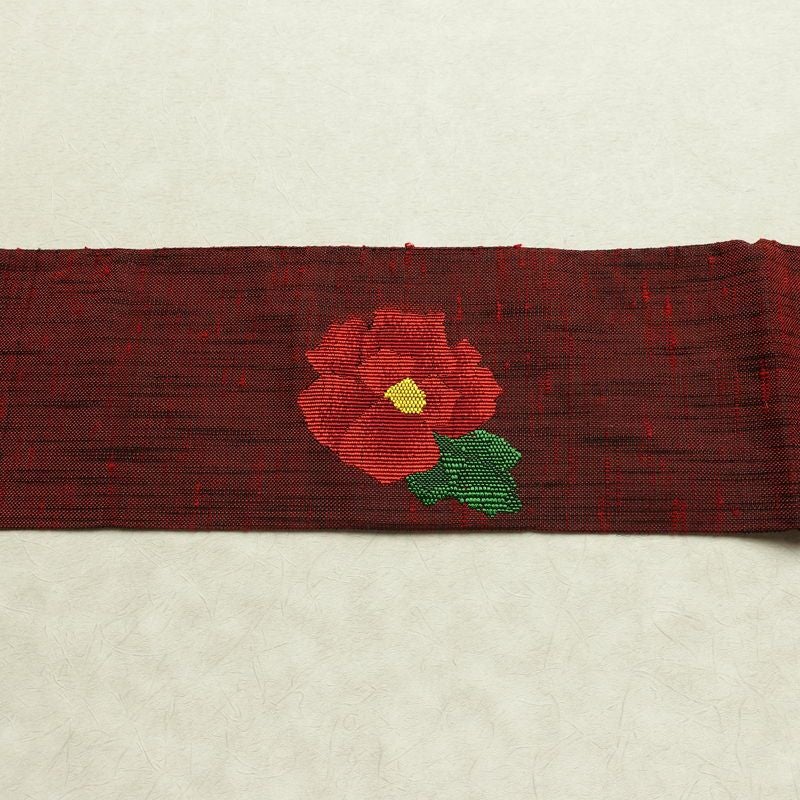 名古屋帯 六通柄 美品 正絹 花柄 名古屋仕立て なごや帯 リサイクル帯 帯 シンプル 小豆・エンジ_画像14